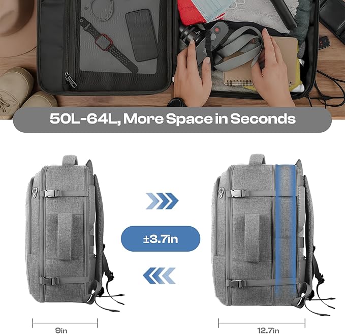 Travel Laptop Backpack for Men, 60L Extra Large TSA Approved Business Computer Bag, Water Resistant & Fits 18.4 Inch Laptop, Grey