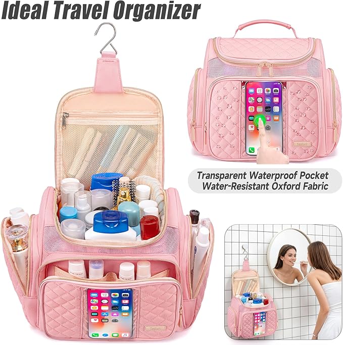 Large Toiletry Bag for Women Men,Bathroom Bag,Water Resistant Shower Bag,Makeup Bag,Portable Shower Caddy for College Dorm,Hanging Travel Toiletry Bag with Transparent Waterproof Phone Pocket