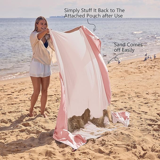 WEKAPO Beach Blanket Sandproof Waterproof, Extra Large Beach Mat, Oversized & Compact Sand Free, Quick Drying Beach Essentials for Vacation, Cruise, Picnic & Camping with Stakes