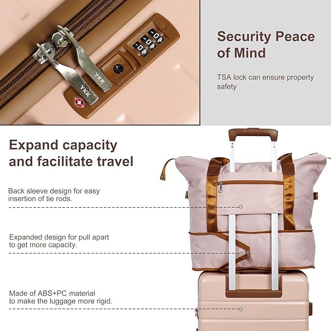 20-Inch Carry-On Luggage Set (3-Piece) – Lightweight & Durable Hardshell Spinner Suitcase with TSA Lock | PC+ABS Material | Airline Approved for Business and Family Travel, in Pink