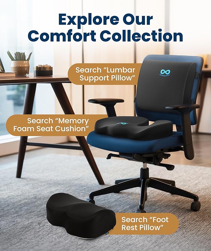 Everlasting Comfort Doctor Recommended Memory Foam Seat Cushion for Office Chairs & Car - Ergonomic Office Desk Accessories - Cushions for Tailbone Pain Relief, Sciatica (Gray, Large)