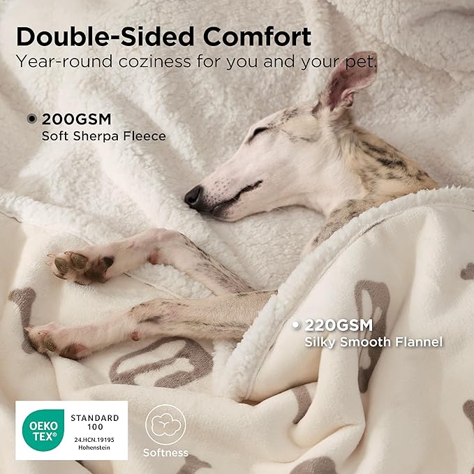 Bedsure Waterproof Dog Blankets for Large Dogs - Soft Print Sherpa Fleece Pet Cat Blanket Washable for Couch Bed Protection, Cozy Plush Reversible Throw Furniture Protector, 50"x60", Beige