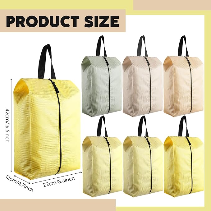 6 Pcs Travel Shoe Bags with Zipper Portable Suitcase Shoe Organizer Packing for Men Women Nylon Multicolor(L,Yellow)