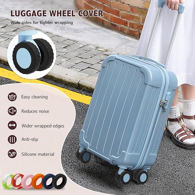 XYOFUN Luggage Compartment Wheel Protection Cover - Upgraded 8-Pack Anti Dust & Scratch Noise Reduction Carry On/Travel Suitcase Wheel Protector - For 2-2.4" wheels - Black