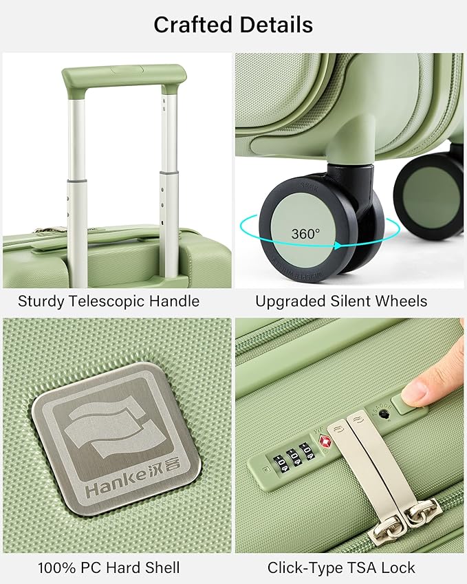 Hanke Hardside Expandable Carry On Luggage, 20 Inch Top Opening Trunk Luggages with Spinner Wheels, All-PC Hard Shell Carry-On Suitcase, Lightweight & TSA Airline Approved (Bamboo Green, 46L)