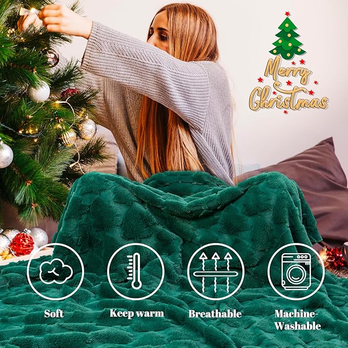 Green Christmas Throw Blanket - Christmas Blankets and Throws Green Gifts for Men Women - Soft Cozy Fuzzy Faux Fur Throw Blanket 50x60 Inch Xmas Decorations for Room Couch Sofa Bed