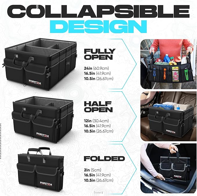 FORTEM Trunk Organizer For SUV Car Trunk Organizer, Foldable Storage, Car Accessories for Women Men, Collapsible Bag, Perfect Christmas Gifts, 600D Oxford, Non Slip Bottom, Straps, Soft Cover (65L)
