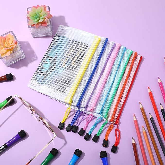 Jetec 32 Pcs Mesh Zipper Bags Toy Storage Bikini Organizer Bag Bolsas Para Guardar Trajes De Bano Waterproof Zipper Reusable Pouch Puzzle Multipurpose for Storage Office(Cute Color,7.5 x 5 Inch)