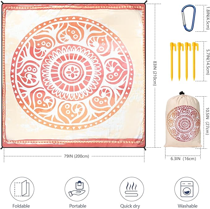 Beach Blanket Waterproof Sandproof Extra Large Beach Mat 79" X 83"/120"x108"for 1-8 Adults Quick Drying Durable Outdoor Picnic Mat for Beach Travel Camping Hiking