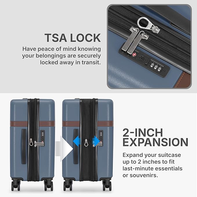 U.S. Traveler Vista Way 3-Piece Travel Set, 21-Inch Carry-on Hardside with TSA Lock, 18-Inch Travel Backpack with Laptop Sleeve, Toiletry Bag, Navy