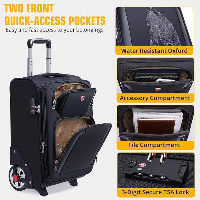 Laduga Softside Expandable Luggage with Large Steel Wheels Carry-On Luggage Suicase (Blue, 21-Inch)