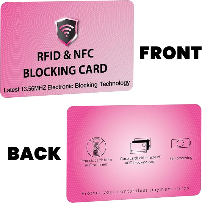SaiTech IT 5 Pack RFID Blocking Cards Protect Your Entire Wallet, Purse, and Cards from NFC Contactless Theft Wallet for Men & Women - Pink