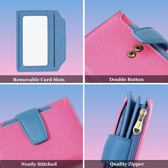 Airkit Small Wallet Women RFID Blocking Soft Leather Bifold Compact Card Holder Wallet for Women with Zipper Coin Pocket 4 ID Window