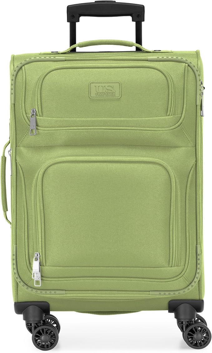 U.S. Traveler Rio Lightweight Softside Rolling Carry-on Suitcase, 4-Wheel Set, Light Green