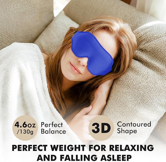 Weighted Eye Mask for Sleeping, 3D Contoured Sleep Mask Blackout with Adjustable Strap, Lash Extensions Sleeping Mask for Travel, Eye Cover Blindfold for Men Women (Blue, 4.6oz)