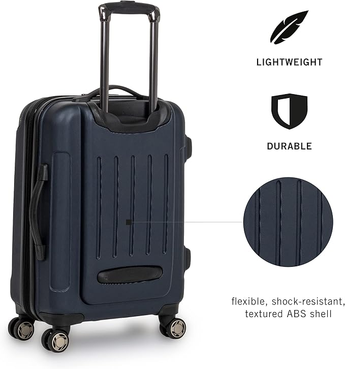 Kenneth Cole REACTION Renegade Luggage Expandable 8-Wheel Spinner Lightweight Hardside Suitcase, Navy Blue, 24-Inch Checked
