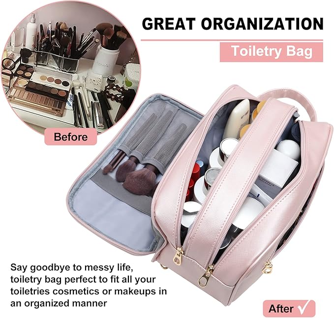 BAIMAY Large Toiletry Bag for Women, Pink Travel Makeup Organizer, Water-Resistant Cosmetic Dopp Kit with Compartments, Ideal Gift for Girls & College Dorm Essentials