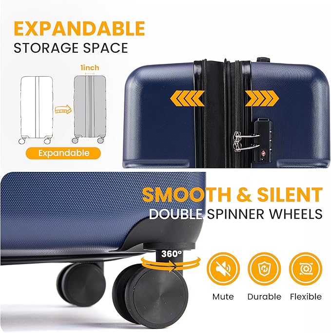 HealSmart Hardside Carry-On Luggage, Expandable Portable Hardshell Luggage with Spinner Wheels, Lightweight Suitcase TSA Lock, 20 Inch, Blue