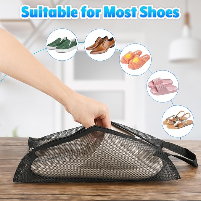 2 Pcs Shoe Bags for Travel, Mesh Breathable Sneaker Bags Portable Shoe Storage Organizer with Handle for Travel Gym Sport, Reusable Zipper Pouch for Women and Men