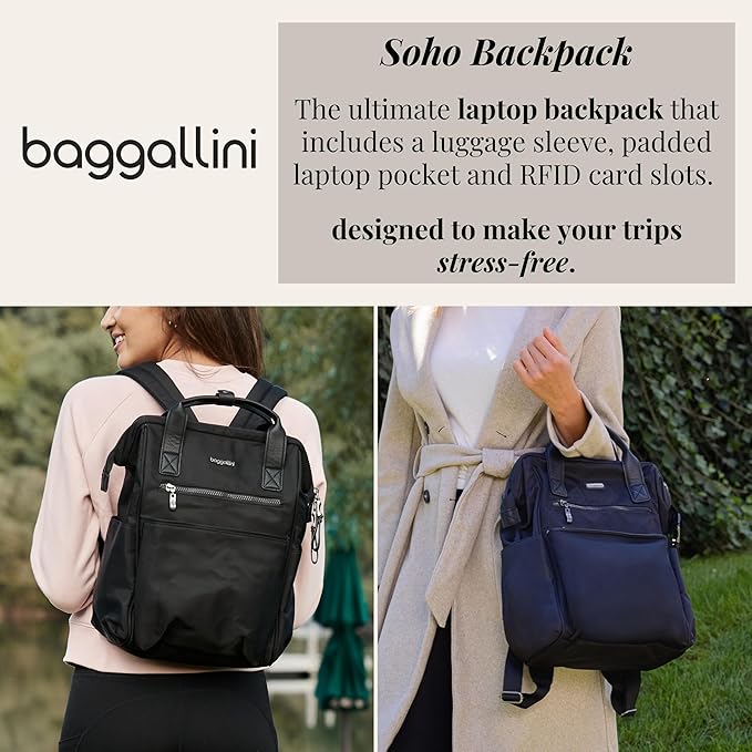 Baggallini Soho Backpack - Travel Laptop Backpack for Women - Lightweight Water-Resistant Luggage Bag, Mulberry