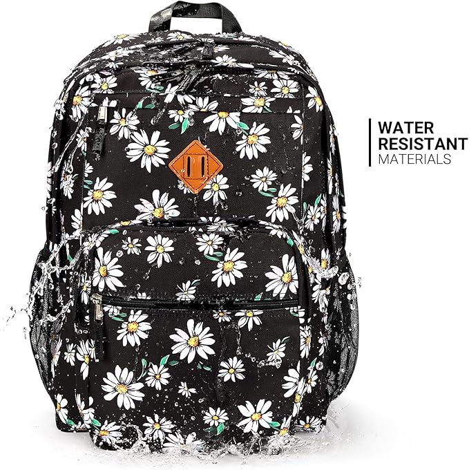 ZORFIN 26L Backpack for College, and Travel: Water Resistant Bookbag - Daisy Black