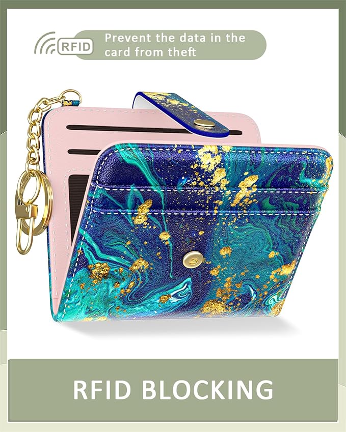 Aiawoxc Womens Wallet, RFID Small Wallets for Women, Slim Compact Credit Card Holder, Cute Leather Bifold Ladies Purse with Zipper Coin Pocket and ID Window, Ocean Marble