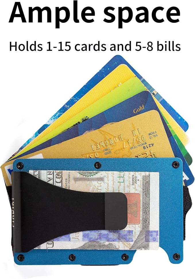 Carbon Fiber Minimalist Wallet for Men Credit Card Holder Money Clip & Cash Strap Slim RFID Mens Wallets(Matt Blue)
