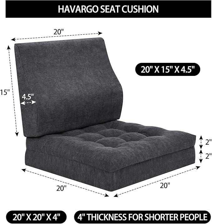 HAVARGO Recliner Cushions for Elderly with Lumbar Support, Patent Design 20x20x4 Inch Thick Chair Cushion Soft Tufted Dual Layer Booster Seat Cushions for Seniors Recliner Risers Gray 1 Set