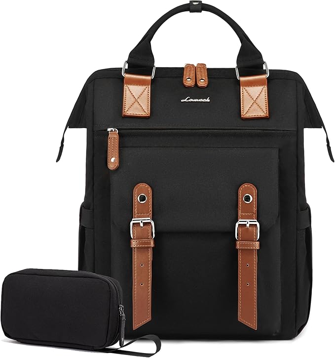 LOVEVOOK Laptop Backpack for Women, Teacher Nurse Bag Work Travel Computer Backpacks Purse,Water Resistant Daypack, 15.6 inch Black Brown