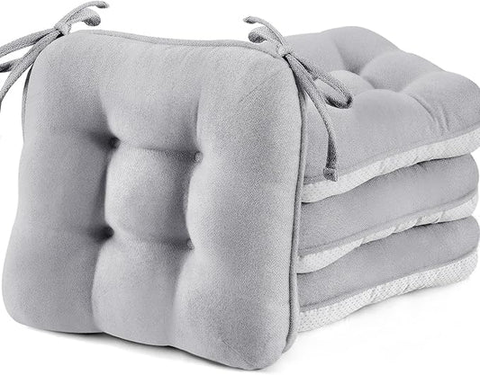 BETU Chair Cushions for Dining Chairs Set of 4,3.5" Thick Kitchen Table Chair Pads with Ties,Non Slip Backing and Covers, Seat Cushion for Dining Room,Bar,Patio Chairs,16"X16"X3.5",Light Grey