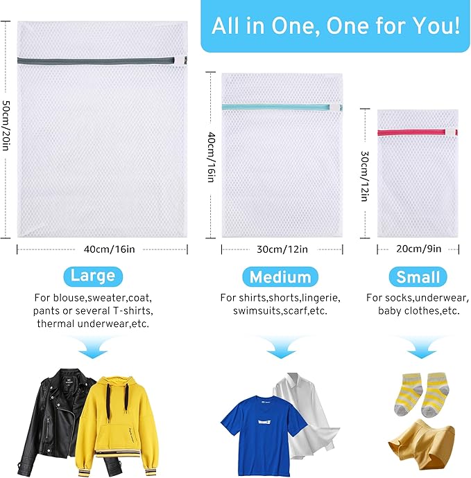 3 Pack 3 Size Durable Honeycomb Mesh Laundry Bags Set for Delicates with AUTO-Lock Zipper, Lingerie Bags for Washing Delicates, Laundry Bags Mesh Wash Bags, Delicates Laundry Bag