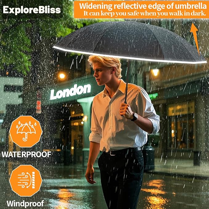 ExploreBliss Travel Umbrella Superior, Beautiful & Compact, Large Strong but Light Portable and Automatic Folding Rain Umbrella, Premium Grip, Fits Car & Backpack