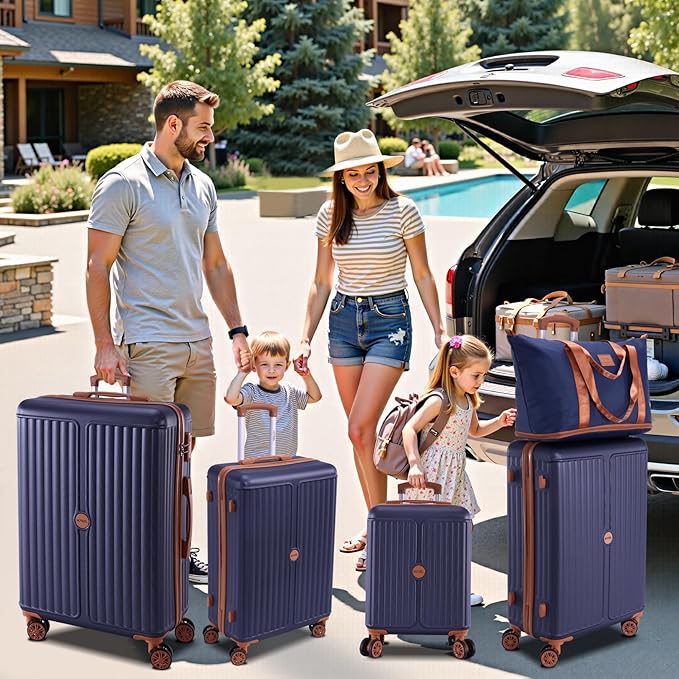 Hoteel Luggage Sets 6 Piece ABS+PC Hardside, 4-Year Warranty, Luggage Set with Spinner Wheels, TSA Lock, Lightweight Carry on Luggage, 16"/20"/24"/28" Suitcase with Duffel & Organizer, Dark Blue