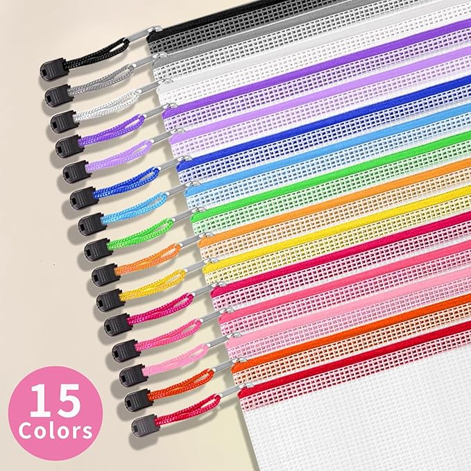 EVERECO 30 Pack A3 Mesh Zipper Pouch Bags (16.7x12 in) - Large Plastic Zipper Pouches for Organizing, Board Game Storage & Puzzle Storage, Toy Organizer Bags, Travel Bag Organizer