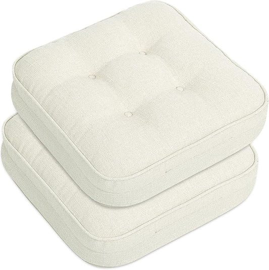 GOFORIT Memory Foam Cushion，Square Seat Cushions for Dining Chairs,Non-Slip Chair Pads with Removable Cover, 16'' x 16'', 2 Pack,Off White