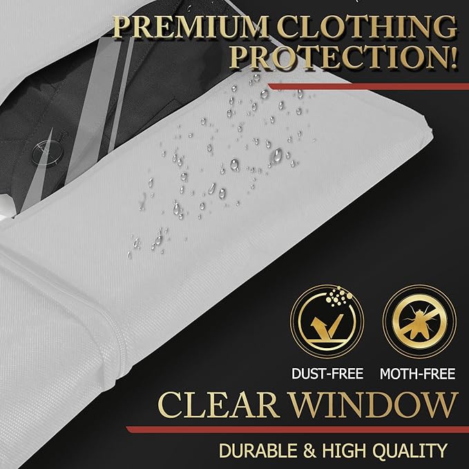 10 Pack 40-inch Garment Bags for Travel, Garment Bags for Hanging Clothes with Zipper and Visible Transparent Window, White