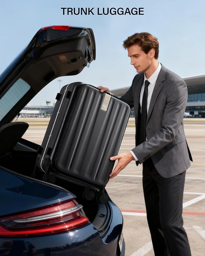 Hanke 26 Inch Large Checked Luggage PC Hard Shell Luggage Top Opening Travel Luggage Suitcases with Wheels for Woman Men.(Jet Black)