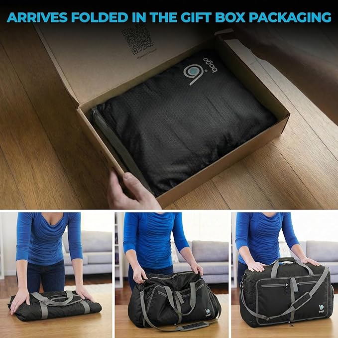 Bago Large Duffle Bag for Travel Women & Men. Durable Lightweight Foldable Travel Duffel Bags For Traveling Women. 80L Duffle Bags For Overnight Bag With Shoe Compartment Collapsible Weekender duffel