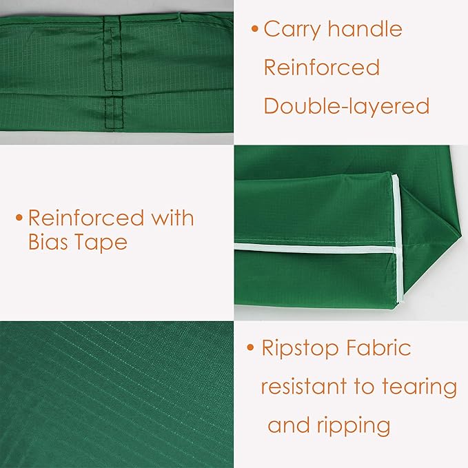 BeeGreen Christmas Green Reusable Grocery Bags with Zipper Storage Pouch 10 Packs Dark Green Reusable Shopping Bags Bulk Foldable-Machine Washable