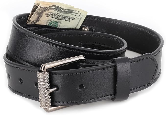 F&L CLASSIC Men’s Money Full Grain leather Belt, Hidden zipper Pocket, USA