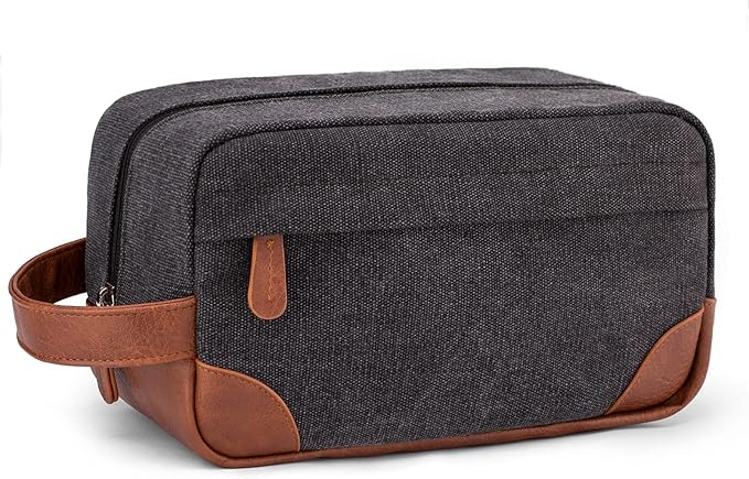 Vorspack Travel Toiletry Bag - Hanging Toiletry Bag for Men Water Resistant Canvas Shaving Bag with Large Capacity for Travel - Dark Grey