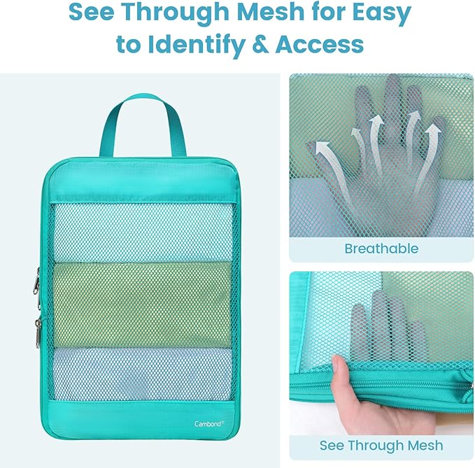 Cambond See Through Mesh Compression Packing Cubes for Travel Women - 4 Set Lightweight Expandable Compression Cubes for Travel Packing Organizers for Luggage Suitcases, National Park
