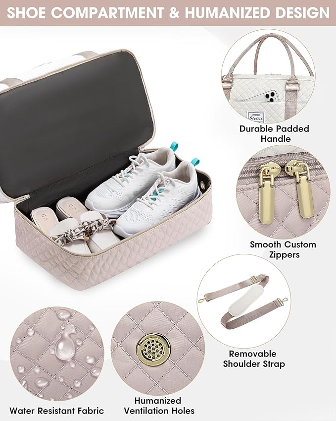 Weekender Bags for Women Travel Bag- Duffle Bag for Women with Shoe Compartment Carry On Overnight Bag with Toiletry Bag & Wet Pocket