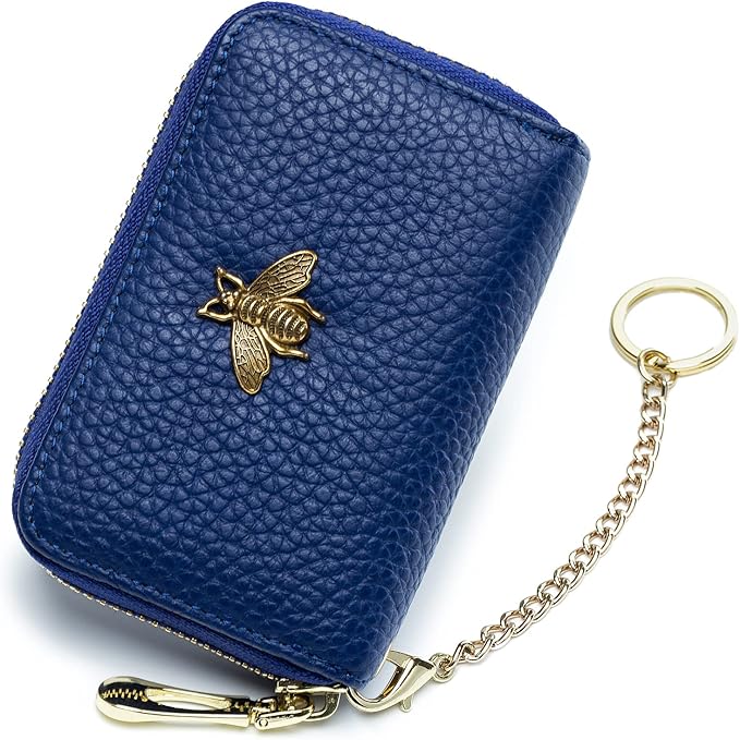 imeetu RFID Credit Card Holder, Small Leather Zipper Card Case Wallet for Women
