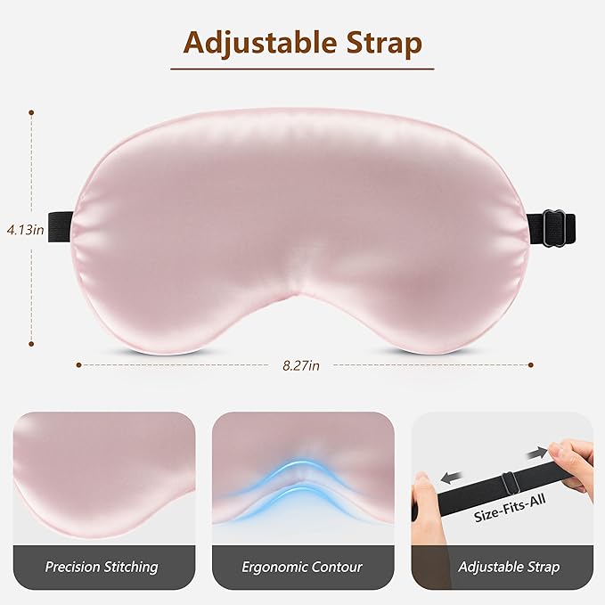 Sleep Mask Silk Eye Mask for Men Sleeping Mask, Adjustable Elastic Strap for Night Shading Sleep Mask, Soft and Comfortable for Both Men and Women(Pink)