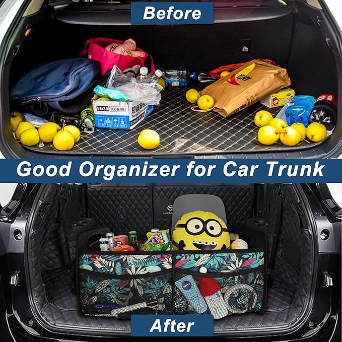 Deosk Car Trunk Organizer for SUV, Car Organizers and Storage with 6 Pocket, Car Accessories for Women/Men 50L Waterproof Polyester Trunk Organizer(Medium, Leaves)