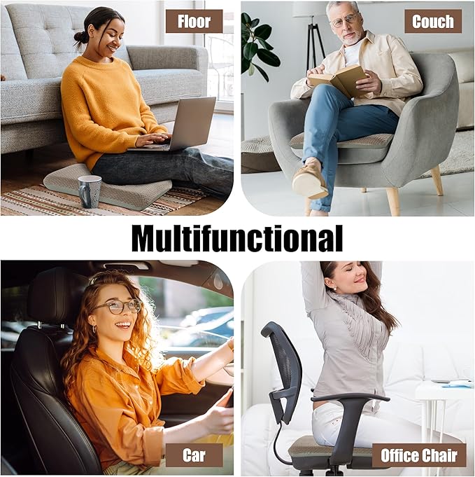HOMBYS Tufted Furry Recliner Seat Cushion for Elderly Foam Curved Edge Large Square Seat Cushion for Recliner Chair, Floor Pillow, Office Chair, Car, No Pressure on Thighs(Brown)
