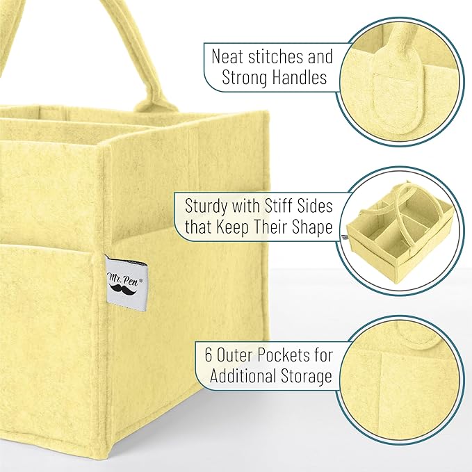 Mr. Pen- Baby Diaper Caddy Organizer, Lemon Glow, Baby Caddy Organizer with Handle, Compact Size, Collapsible & Portable