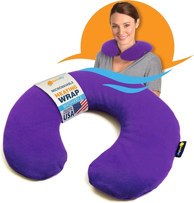 SunnyBay Microwave Heating Pad, Microwavable Heated Neck Pillow for Moist Hot Therapy, Heated Neck and Shoulder Wrap with Flax Seeds Filling and Washable Cover, Purple, 2.5 lbs,12"x2"x2"