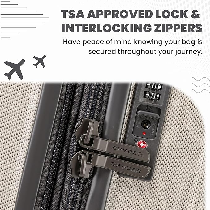 Spyder Rails Expandable Hardside Upright Suitcase with 360° Spinner Wheels, TSA Approved Lock (Oatmeal, Large Checked)